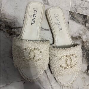 CHANEL Women's Textured Cream Sandals